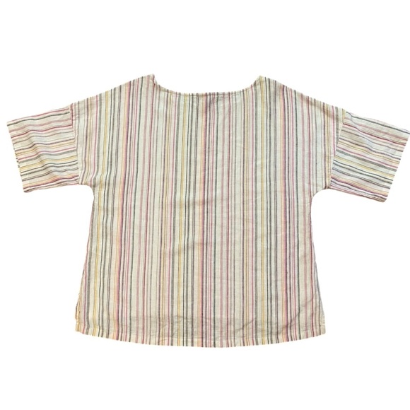 Chico’s Linen Blend Striped Tunic Top Size M White Pink Multi Button Sleeve Boxy - Picture 8 of 13